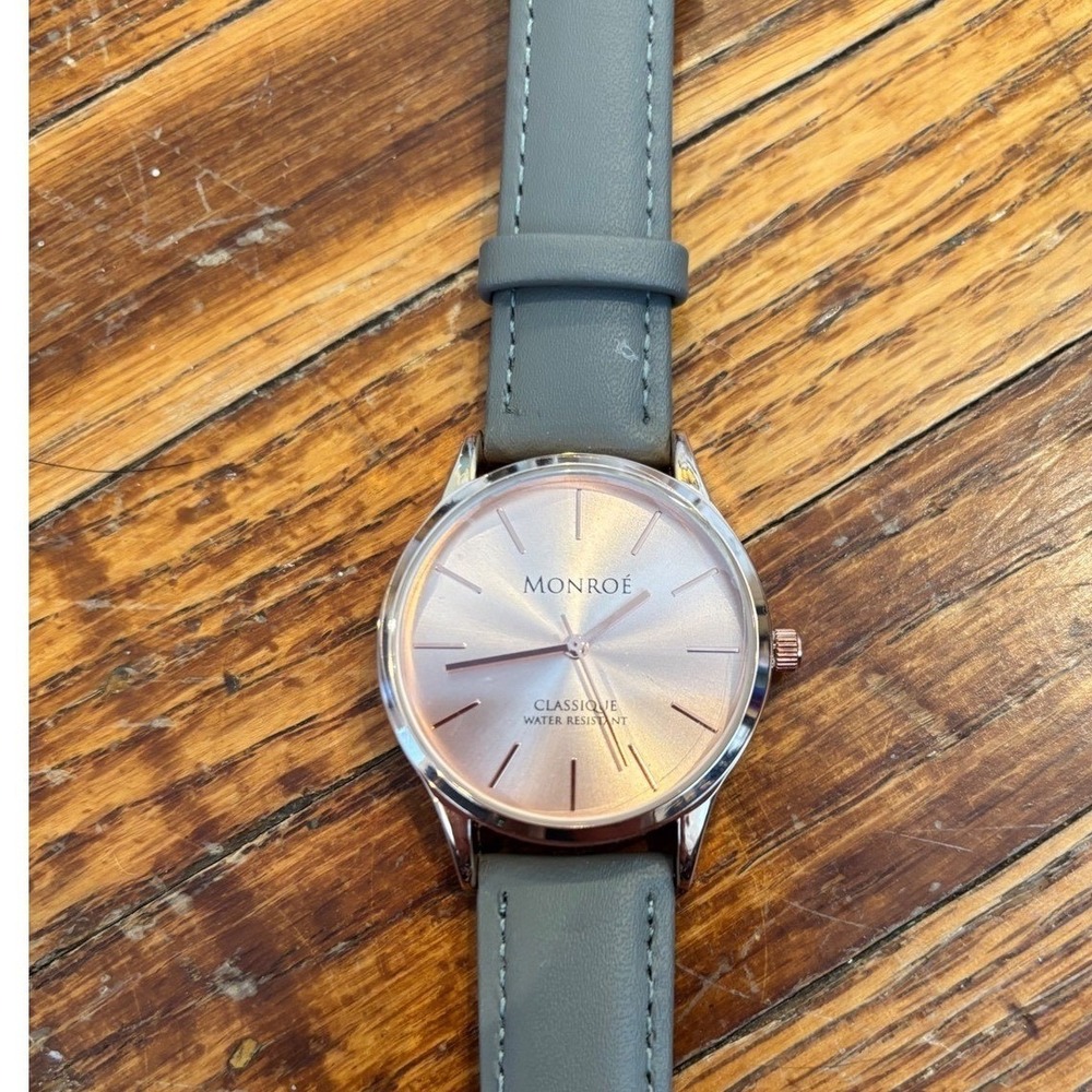 Monroe Classique Sunburst‎ Solerose Rose Gold Watch Grey Leather Water Resistan
